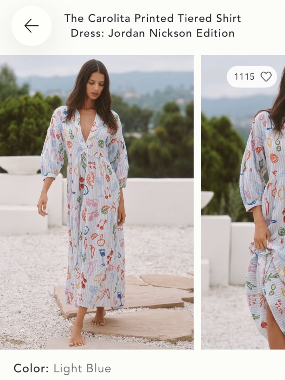 Anthropologie The Carolita Printed Tiered Shirt Dress - Light Blue Multi